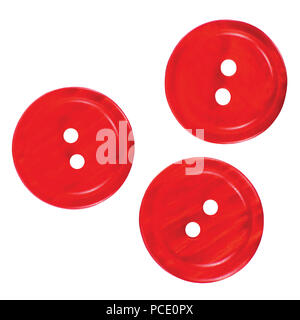 Trois boutons rouges isolés, gros plan macro macro détaillée grand studio shot closeup Banque D'Images