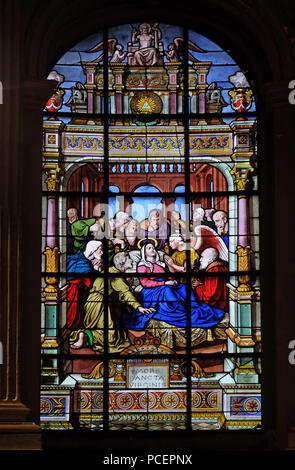 La mort de la Vierge Marie, vitraux de l'église Saint Laurent, Paris, France Banque D'Images