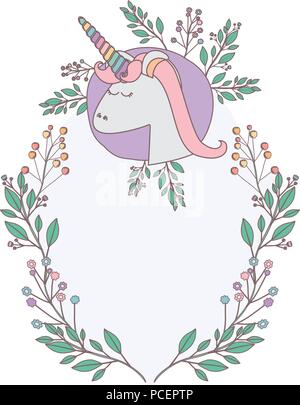 Couronne de fleurs avec unicorn moulures décoratives Illustration de Vecteur