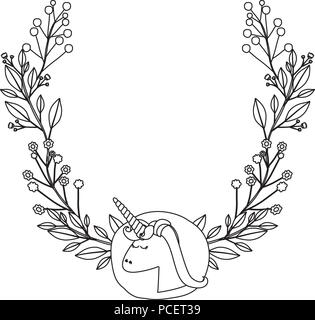 Couronne de fleurs avec unicorn moulures décoratives Illustration de Vecteur