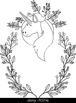 Couronne de fleurs avec unicorn moulures décoratives Illustration de Vecteur