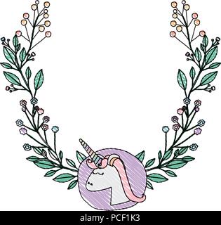 Couronne de fleurs avec unicorn moulures décoratives Illustration de Vecteur