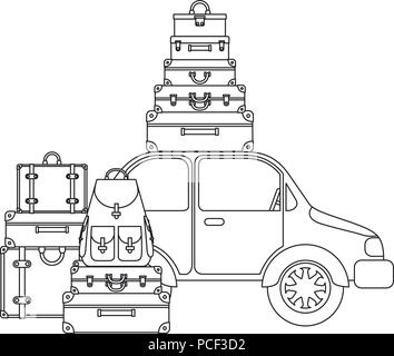 Voiture avec pile sacs valises Illustration de Vecteur