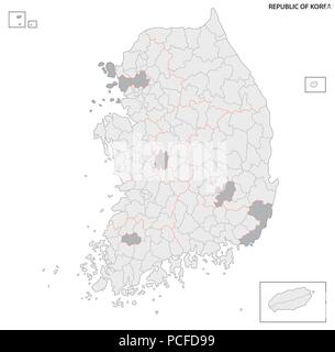 La Corée du Sud et politiques administratives carte vectorielle. Illustration de Vecteur