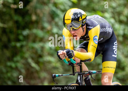 28 juillet 2018 - Saint-PéSur-Nivelle-E, France - magnifique performance de la cycliste slovène Primoz Roglic équipe d'LottoNL-Jumbo bien qu'il ne pouvait pas garder sa 3e place après le contre-la-montre.stade 20 du Tour de France à vélo. La randonnée pour les particuliers 31km entre la Bastide-clairence et piment d'Espelette. Credit : Javier Martinez/SOPA Images/ZUMA/Alamy Fil Live News Banque D'Images