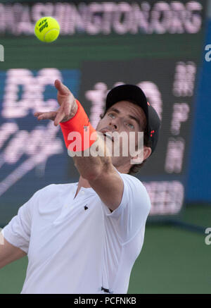 Washington DC, USA. 1er août 2018. Andy Murray (GBR) défait Kyle Edmund (GBR) 3-6, 6-4, 7-5, à l'CitiOpen joué à Rock Creek Park Tennis Center à Washington, DC, . © Leslie Billman/Tennisclix/CSM Crédit : Cal Sport Media/Alamy Live News Banque D'Images