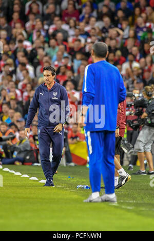 Dublin, Irlande. 1er août 2018. Unai Emery Manager d'Arsenal au cours de l'Arsenal Chelsea v Coupe des Champions internationaux dans Aviva Stadium. Crédit : Ben Ryan/SOPA Images/ZUMA/Alamy Fil Live News Banque D'Images