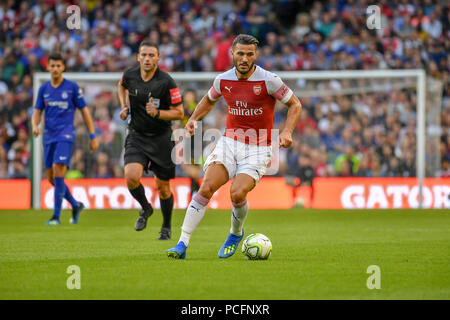 Dublin, Irlande. 1er août 2018. Sead KolaÅ¡AINC d'Arsenal s'exécute avec la balle au cours de l'Arsenal Chelsea v Coupe des Champions internationaux dans Aviva Stadium. Crédit : Ben Ryan/SOPA Images/ZUMA/Alamy Fil Live News Banque D'Images