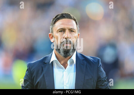 Turf Moor, Burnley, Royaume-Uni. 2 août 2018, Turf Moor, Burnley, Angleterre ; l'UAFA Deuxième tour de qualification de la Ligue Europa Burnley v Aberdeen ; Derek McInnes manager d'Aberdeen : Crédit News Images /Alamy Live News Banque D'Images