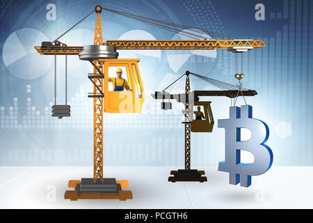 Levage par grue de construction concept cryptocurrency en bitcoin Banque D'Images