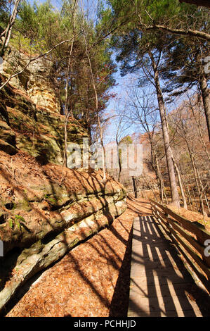 En sentier Tonti Canyon dans Starved Rock State Park dans l'Illinois Banque D'Images