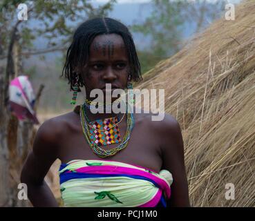 Portrait de Mbororo tatoué aka Wodaabes tribu femme - 01-03-2014 Poli, Cameroun Banque D'Images