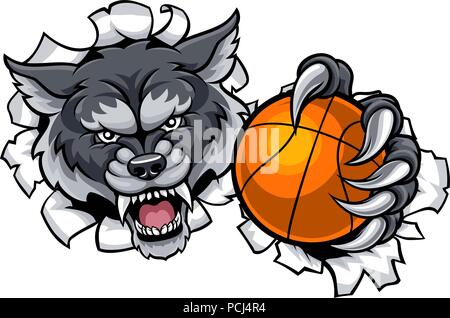 Arrière-plan de rupture mascotte de basket-ball de loup Illustration de Vecteur