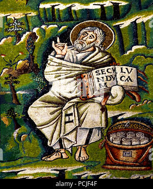 Moïse recevant la loi, Basilique de San Vitale AD 547 6e siècle dans la région de Ravenna - mosaïques ( la fin de la période romaine et byzantine, l'architecture) Émilie-romagne - Italie du Nord. Dix Commandements Banque D'Images