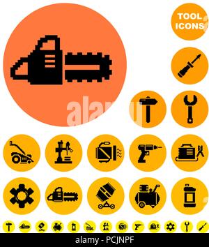 Outils pour la construction et la réparation des icônes pixel Illustration de Vecteur