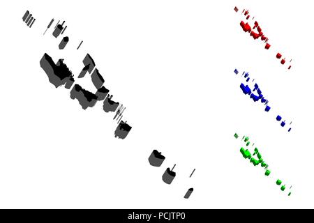 3D de la carte de Vanuatu (République de Vanuatu) - noir, rouge, bleu et vert - vector illustration Illustration de Vecteur