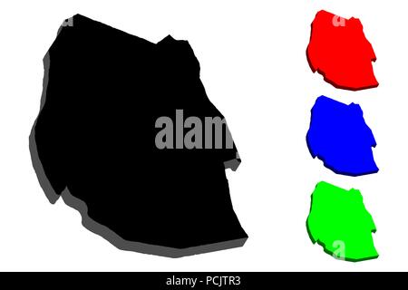 3D de la carte du Swaziland (Royaume d'Eswatini) - noir, rouge, bleu et vert - vector illustration Illustration de Vecteur