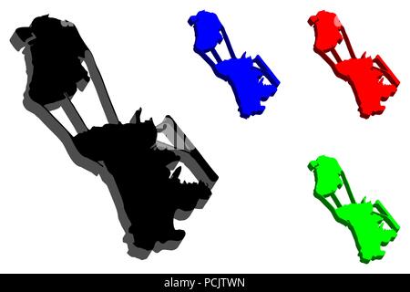 Carte 3D de Macao (Région administrative spéciale de Macao de la République populaire de Chine) - noir, rouge, bleu et vert - vector illustration Illustration de Vecteur