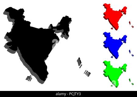 3D de la carte de l'Inde (République de l'Inde) - noir, rouge, bleu et vert - vector illustration Illustration de Vecteur