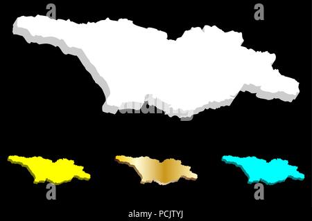 Carte 3D de la Géorgie (pays) - blanc, jaune, bleu et or - vector illustration Illustration de Vecteur