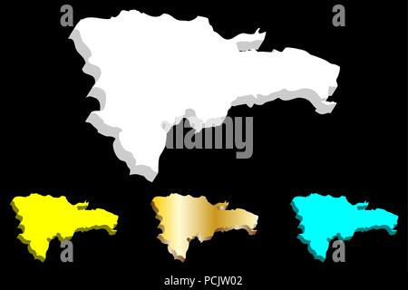 3D de la carte de la République dominicaine (Hispaniola) - blanc, jaune, bleu et or - vector illustration Illustration de Vecteur