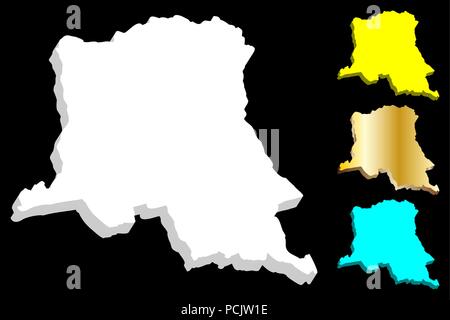 3D de la carte de la République démocratique du Congo (République démocratique du Congo (RDC, Congo-Kinshasa) - blanc, jaune, bleu et or - vector illustration Illustration de Vecteur