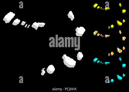 Carte 3D du Cap-Vert (République de Cabo Verde) - blanc, jaune, bleu et or - vector illustration Illustration de Vecteur