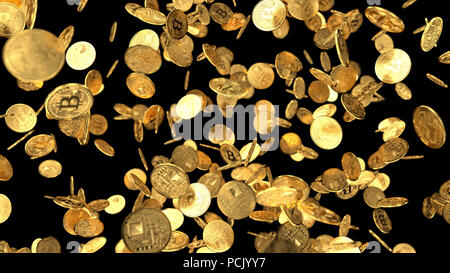 L'argent doré sur fond noir bitcoin. Illustration 3D render Banque D'Images