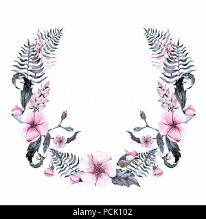 Aquarelle rose floral wreath hand drawn clip art Banque D'Images