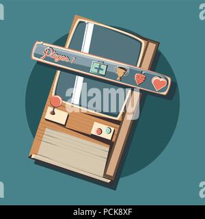 Jeux vidéo retro design avec arcade sur fond bleu, design coloré. vector illustration Illustration de Vecteur