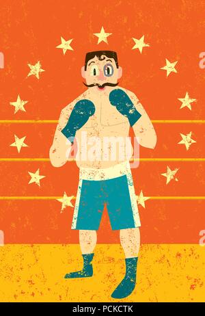 Poster un boxeur de boxe avec des gants permanent de haut et prêt à combattre. Illustration de Vecteur