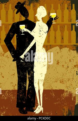 Couple drinking wine un homme et femme boire du vin ensemble sur un fond abstrait. Illustration de Vecteur