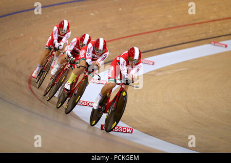 La poursuite de l'équipe féminine de Biélorussie menée par Polina Pivovarova en qualifications pendant le premier jour des Championnats d'Europe 2018 au Vélodrome Sir Chris Hoy, Glasgow. APPUYEZ SUR ASSOCIATION photo. Date de la photo: Jeudi 2 août 2018. Voir PA Story SPORT européen. Le crédit photo devrait se lire: John Walton/PA Wire. Pendant le premier jour des Championnats d'Europe 2018 au Vélodrome Sir Chris Hoy, Glasgow. APPUYEZ SUR ASSOCIATION photo. Date de la photo: Jeudi 2 août 2018. Voir PA Story SPORT européen. Le crédit photo devrait se lire: John Walton/PA Wi Banque D'Images