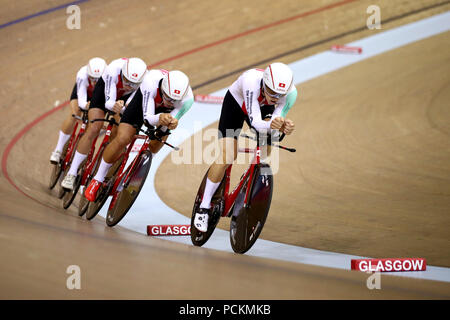 Suisse hommes poursuite de l'équipe menée par Frank Pasche en qualifications pendant le premier jour des Championnats d'Europe 2018 au Vélodrome Sir Chris Hoy, Glasgow.APPUYEZ SUR ASSOCIATION photo.Date de la photo: Jeudi 2 août 2018.Voir PA Story sport européen.Le crédit photo devrait se lire comme suit : John Walton/PA Wire.RESTRICTIONS: Usage éditorial seulement, aucune utilisation commerciale sans autorisation préalable pendant le premier jour des Championnats d'Europe 2018 au Vélodrome Sir Chris Hoy, Glasgow.APPUYEZ SUR ASSOCIATION photo.Date de la photo: Jeudi 2 août 2018.Voir PA Story sport européen.Le crédit photo devrait se lire comme suit : John Walton/PA Wire. Banque D'Images