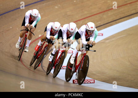 La Suisse Hommes Poursuite par équipe dirigée par Cyrille Thiery au cours de la première journée du championnat d'Europe 2018 au vélodrome Sir Chris Hoy, Glasgow. ASSOCIATION DE PRESSE Photo. Photo date : Jeudi 2 août 2018. Voir l'activité de l'histoire du sport. Crédit photo doit se lire : John Walton/PA Wire. RESTRICTIONS : usage éditorial uniquement, pas d'utilisation commerciale sans l'permissionduring le premier jour du championnat d'Europe 2018 au vélodrome Sir Chris Hoy, Glasgow. ASSOCIATION DE PRESSE Photo. Photo date : Jeudi 2 août 2018. Voir l'activité de l'histoire du sport. Crédit photo doit se lire : John Walton/PA Wire. RESTRICTION Banque D'Images