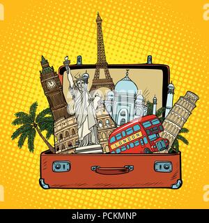 Valise avec world landmarks.Tourisme et Voyage concept Illustration de Vecteur