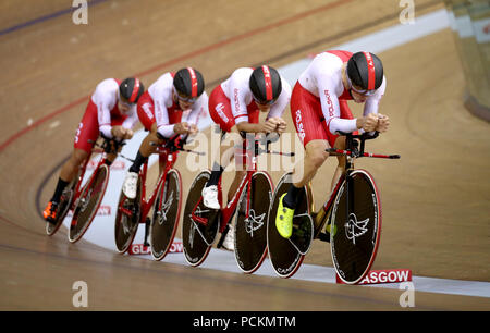 Pologne Men Team Pursuit menée par Adrian Teklinski lors du premier jour des Championnats d'Europe 2018 au Vélodrome Sir Chris Hoy, Glasgow.APPUYEZ SUR ASSOCIATION photo.Date de la photo: Jeudi 2 août 2018.Voir PA Story sport européen.Le crédit photo devrait se lire comme suit : John Walton/PA Wire.RESTRICTIONS: Usage éditorial seulement, aucune utilisation commerciale sans autorisation préalable pendant le premier jour des Championnats d'Europe 2018 au Vélodrome Sir Chris Hoy, Glasgow.APPUYEZ SUR ASSOCIATION photo.Date de la photo: Jeudi 2 août 2018.Voir PA Story sport européen.Le crédit photo devrait se lire comme suit : John Walton/PA Wire. Banque D'Images