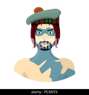 Un Écossais avec de longs cheveux et une barbe.Un homme dans un chapeau écossais.Ecosse seule icône de style cartoon vector illustration web stock symbol. Illustration de Vecteur