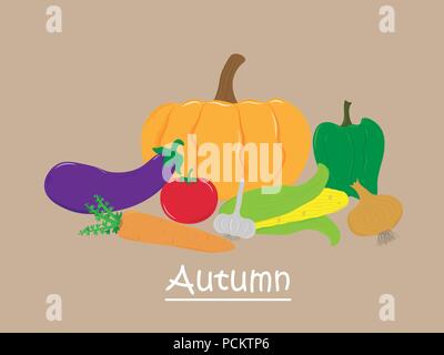Carte calendrier automne légumes. Bonne récolte. Jour d'action de grâce. La nourriture végétarienne. Vector EPS 10 Illustration de Vecteur