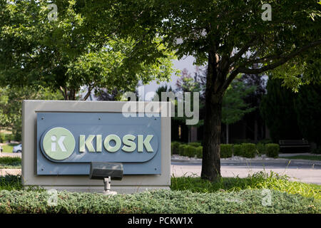 Un logo affiche à l'extérieur du siège de Kiosk Information Systems in Louisville, Colorado, le 21 juillet 2018. Banque D'Images