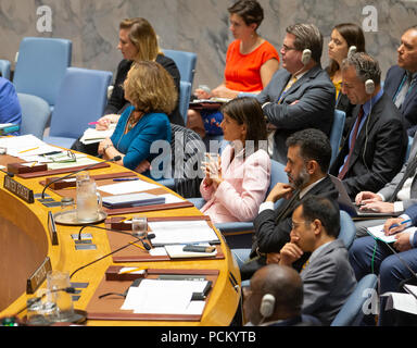 New York, États-Unis. 09Th Aug 2018. L'ambassadeur Nikki Haley représentant de USA à l'ONU assiste à la réunion du Conseil de sécurité sur la situation au Yémen au Siège des Nations Unies Crédit : Lev Radin/Pacific Press/Alamy Live News Banque D'Images