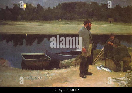 Alexander Mann - par le Morayshire Findhorn 1886. Banque D'Images