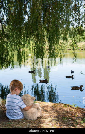 Enfant en peluche avec parc Banque D'Images