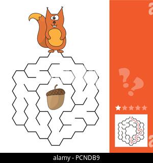 L'écureuil aide pour trouver moyen de pomme dans le jeu de labyrinthe Illustration de Vecteur