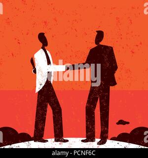 Homme d'affaires frauduleuses. Deux hommes d'une poignée de main avec l'un de se cacher un couteau derrière son dos. Illustration de Vecteur