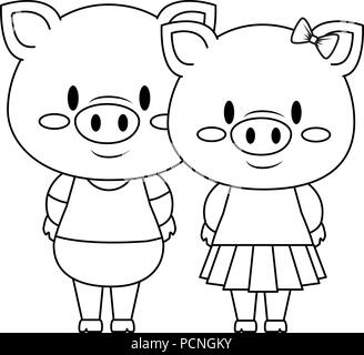 Mignon et adorable piggy couple vecteur caractères illustration design Illustration de Vecteur