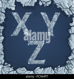 Cracked ice X Y Z lettres. Congelés, symboles d'hiver Vector illustration Illustration de Vecteur