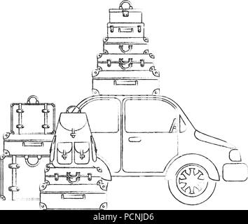 Voiture avec pile sacs valises Illustration de Vecteur