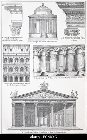 Divers bâtiments de l'art roman et l'architecture, amélioration numérique reproduction d'une image historique de l'année 1885 Banque D'Images