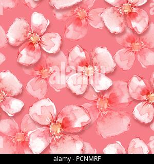Transparente Floral pattern. Contexte aquarelle avec les fleurs rouges Banque D'Images